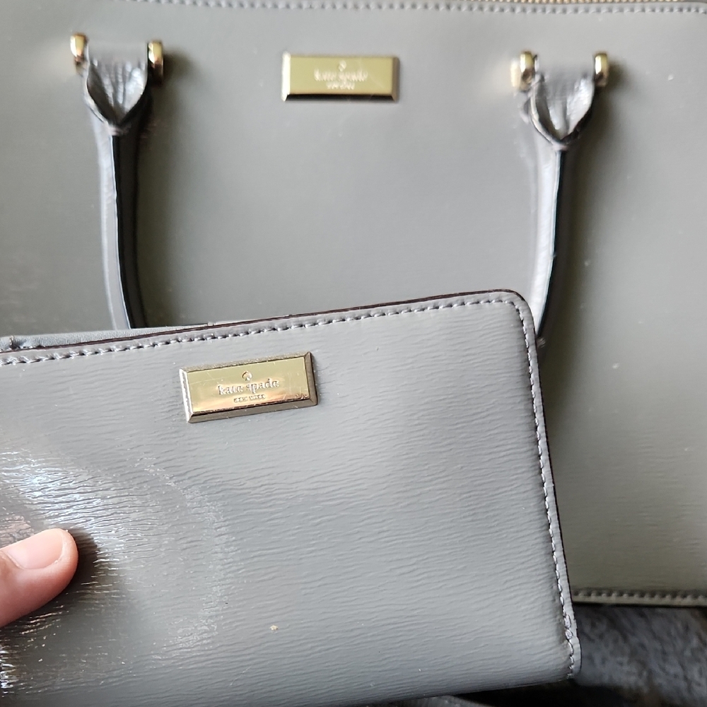 Gray Designer Handbag and Wallet Set
